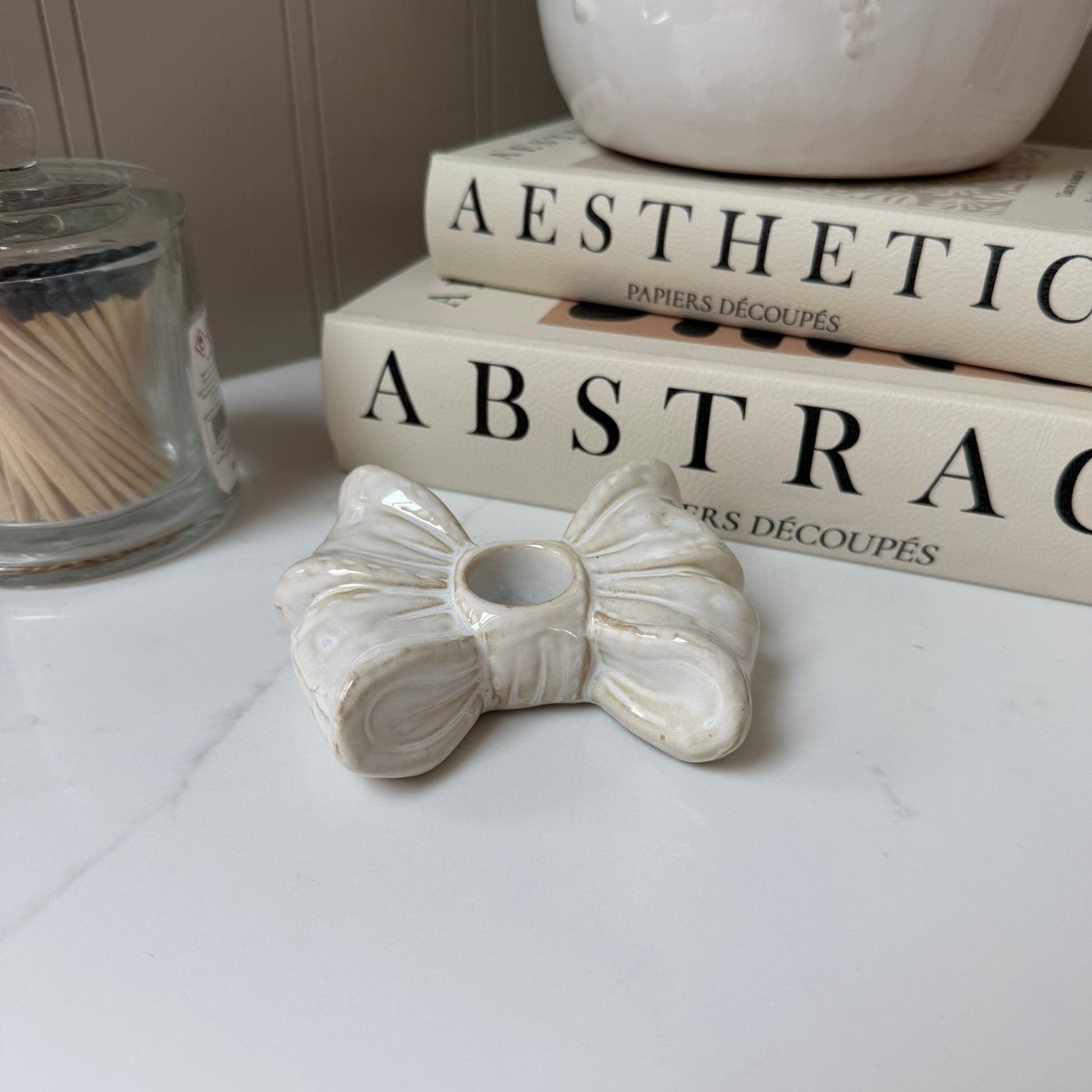 Handcrafted Ceramic Bow Candle Stick Holder Small - NalaWillowCo