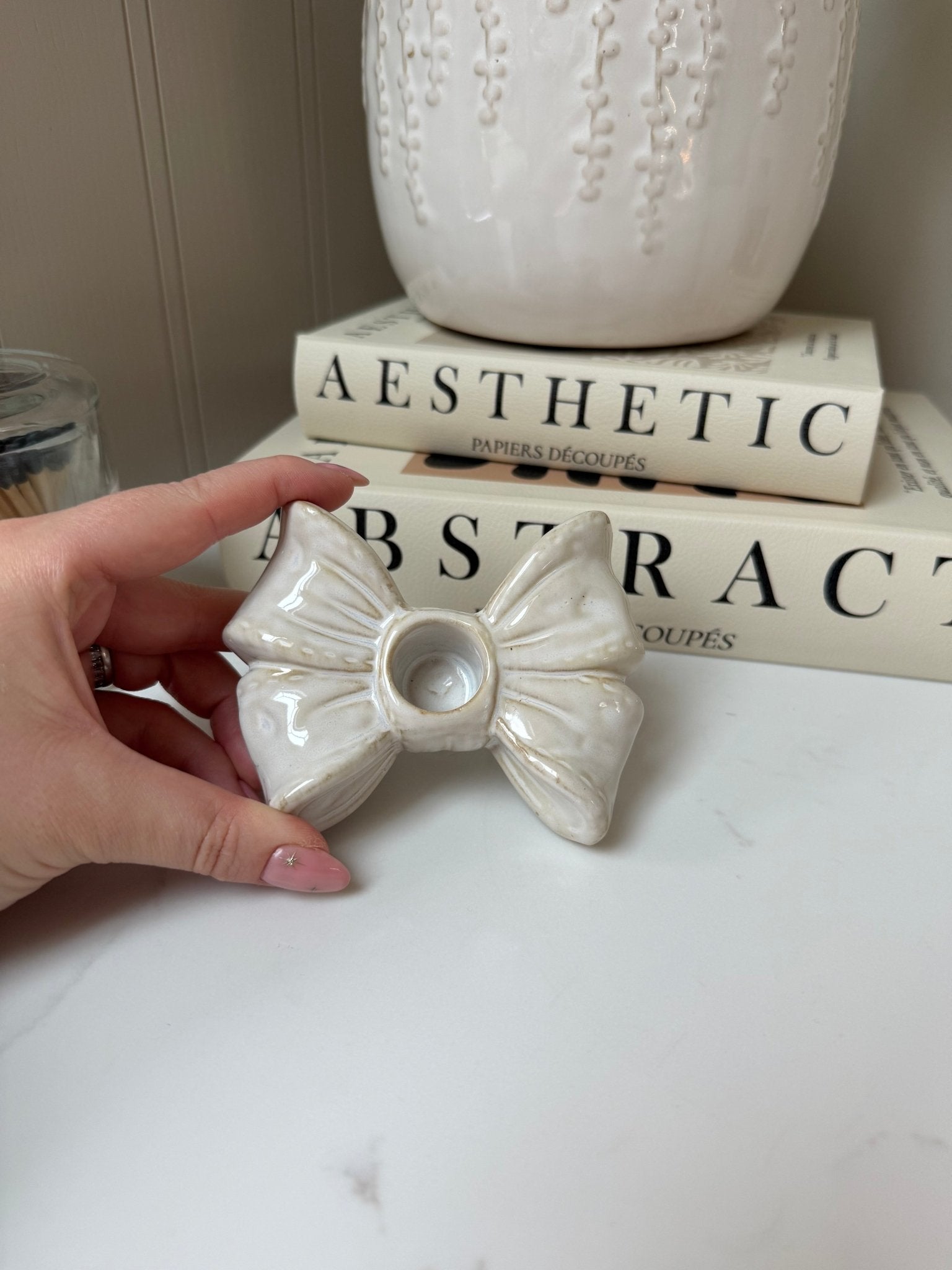 Handcrafted Ceramic Bow Candle Stick Holder Small - NalaWillowCo