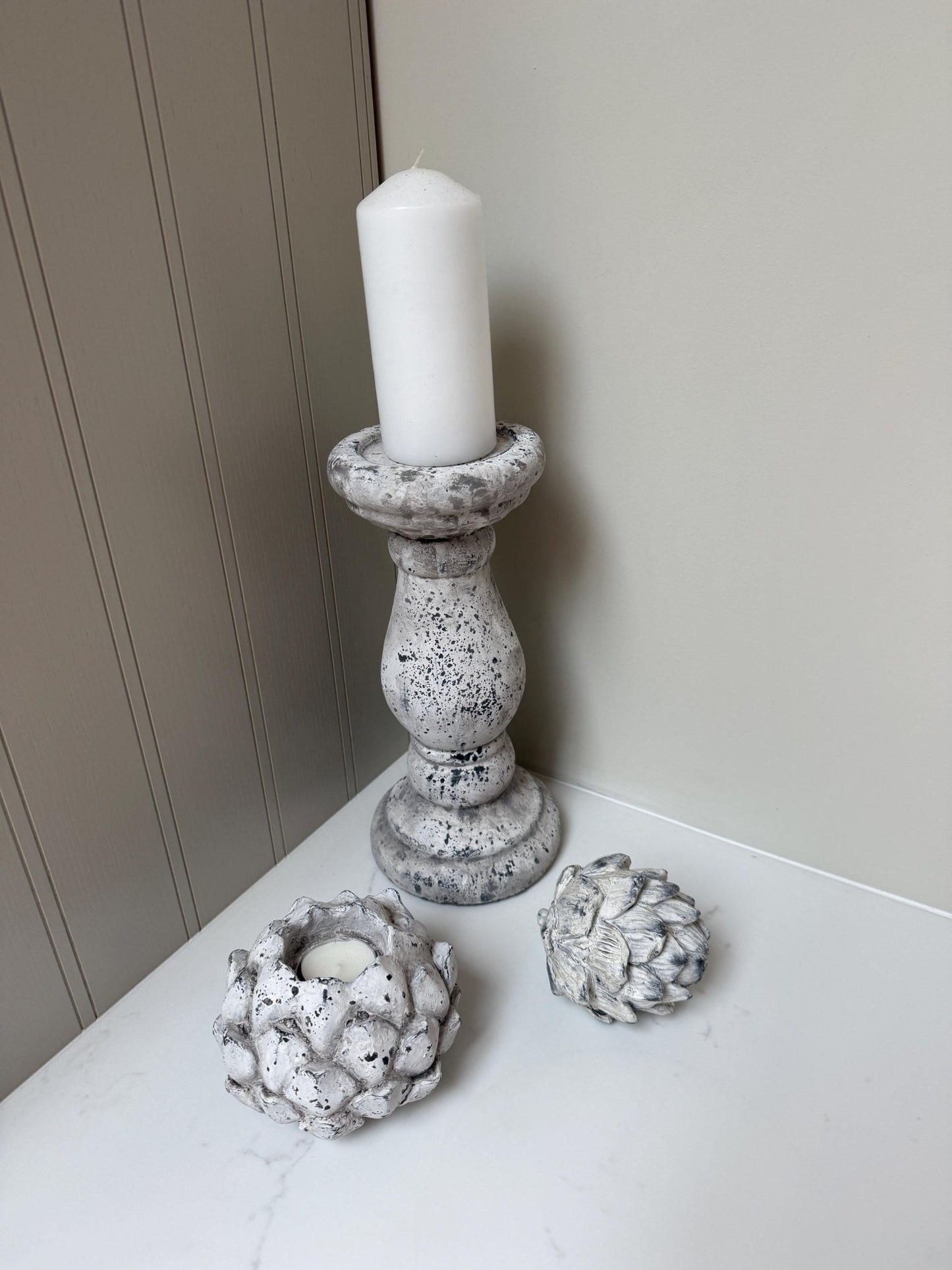 Handcrafted Neutral Ceramic Pillar Candle Stick Holder Stand - NalaWillowCo