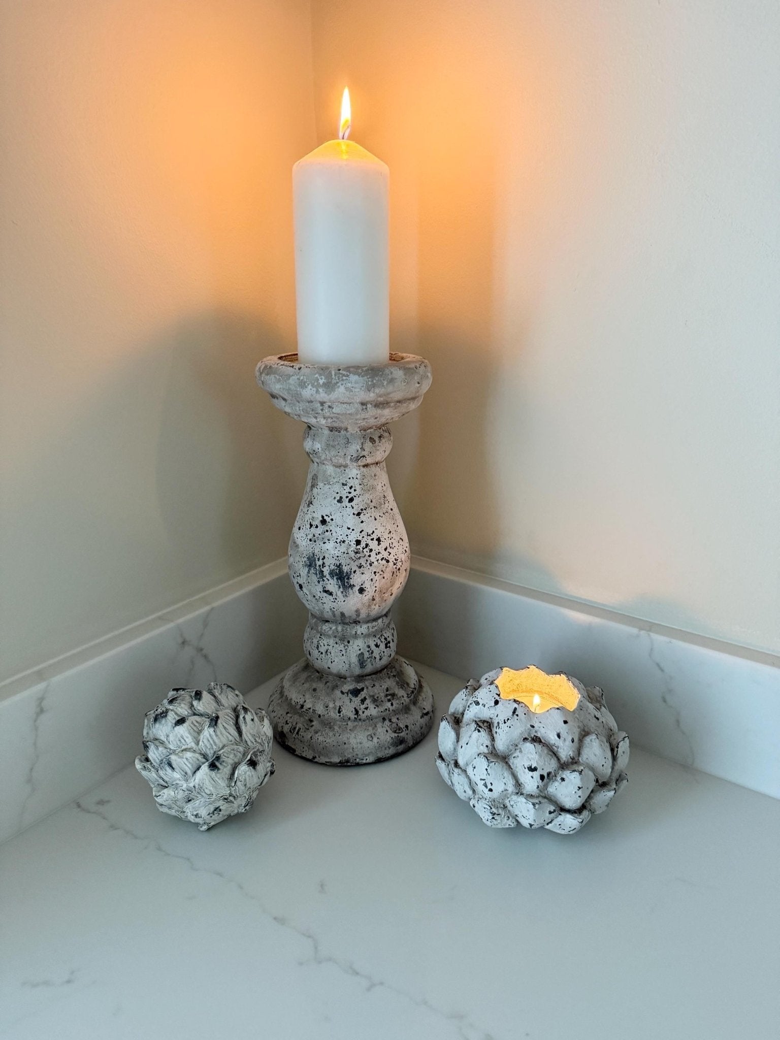 Handcrafted Neutral Ceramic Pillar Candle Stick Holder Stand - NalaWillowCo