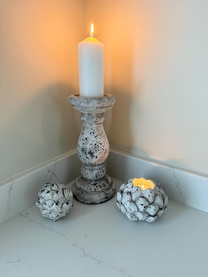 Handcrafted Neutral Ceramic Pillar Candle Stick Holder Stand - NalaWillowCo