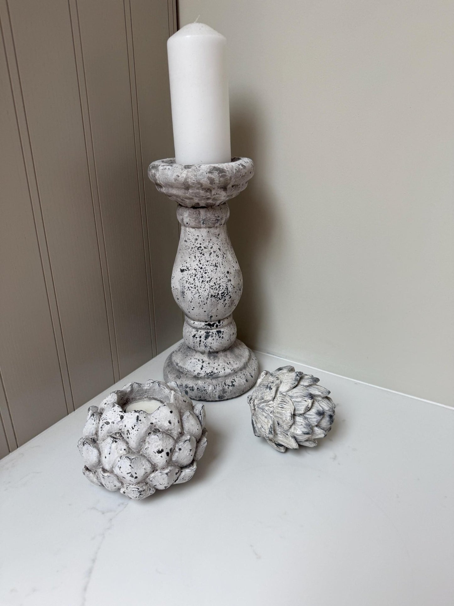 Handcrafted Neutral Ceramic Pillar Candle Stick Holder Stand - NalaWillowCo