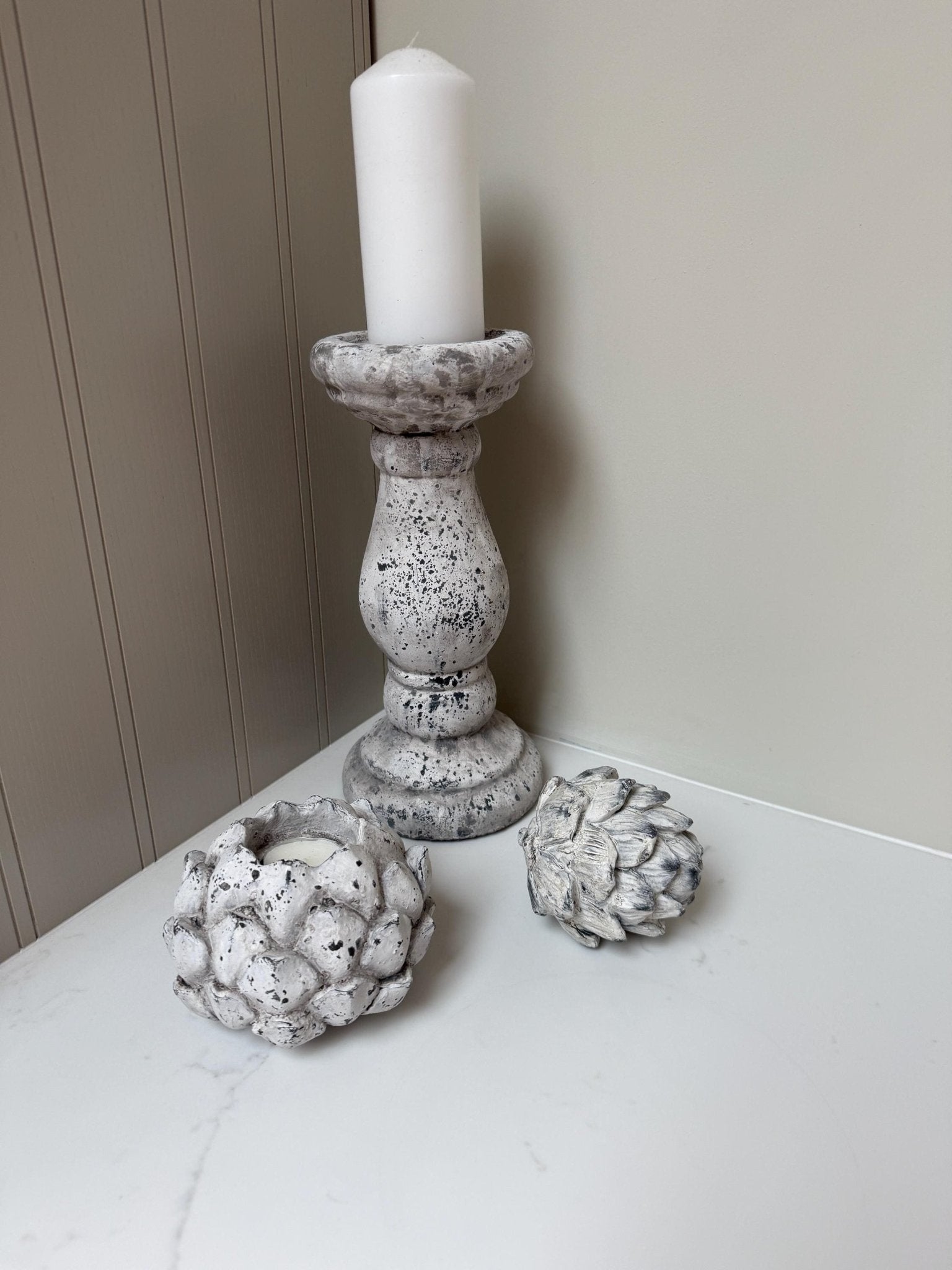 Handcrafted Neutral Ceramic Pillar Candle Stick Holder Stand - NalaWillowCo