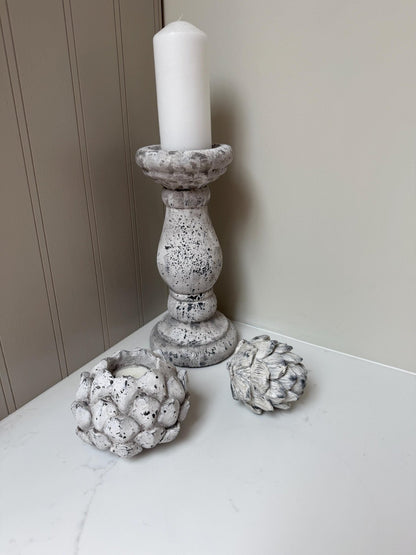 Handcrafted Neutral Ceramic Pillar Candle Stick Holder Stand - NalaWillowCo