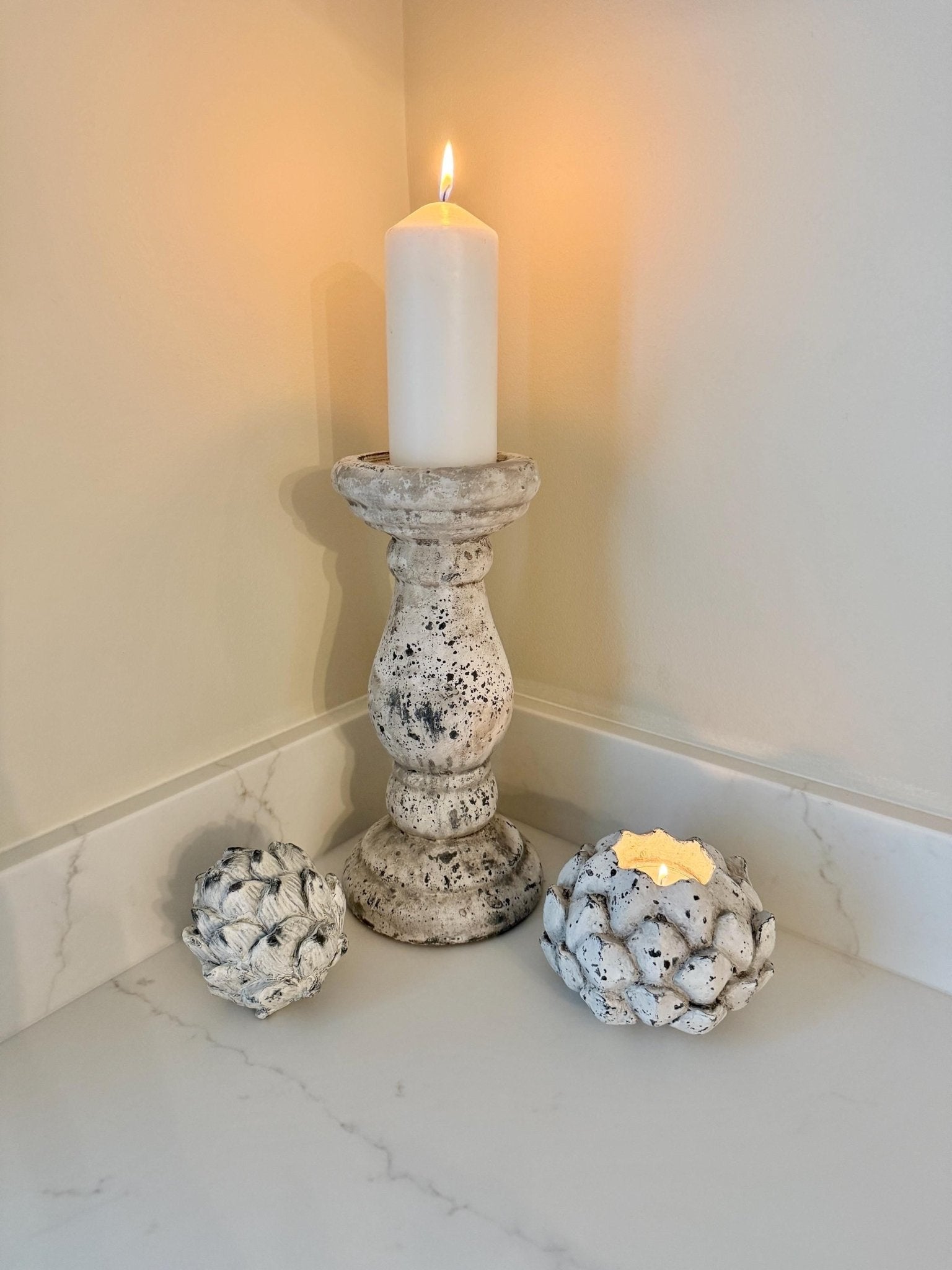 Handcrafted Neutral Ceramic Pillar Candle Stick Holder Stand - NalaWillowCo
