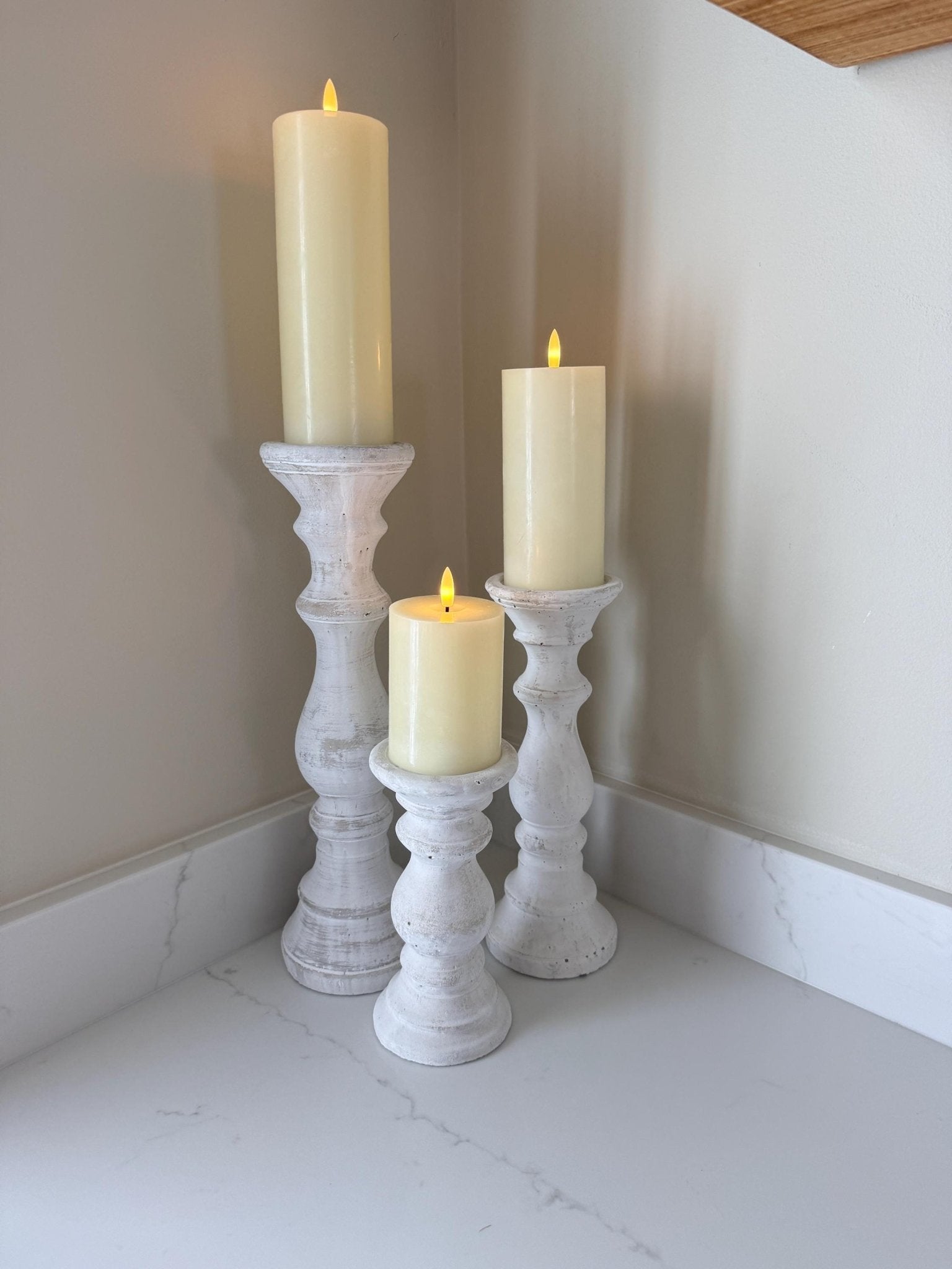 Handcrafted Whitewashed Stone Pillar Candle Stick Stand Holders - NalaWillowCo