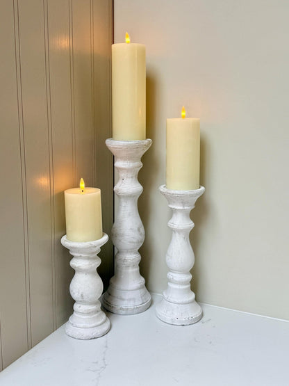 Handcrafted Whitewashed Stone Pillar Candle Stick Stand Holders - NalaWillowCo