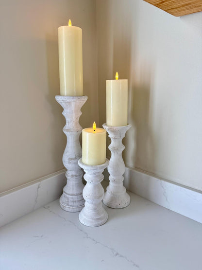 Handcrafted Whitewashed Stone Pillar Candle Stick Stand Holders - NalaWillowCo