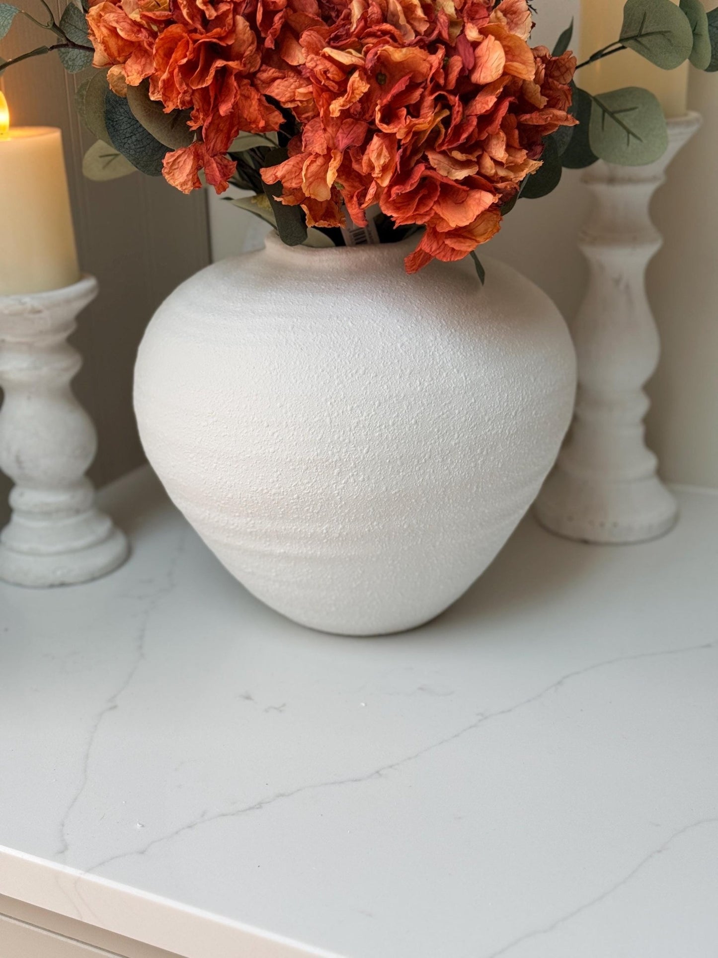 Handmade Luxury Silk Autumn Floral Arrangement | Orange Dried Hydrangea Artificial Flower Bouquet - NalaWillowCo