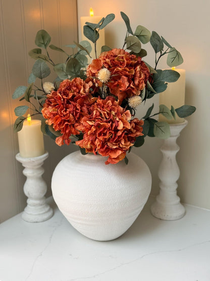 Handmade Luxury Silk Autumn Floral Arrangement | Orange Dried Hydrangea Artificial Flower Bouquet - NalaWillowCo