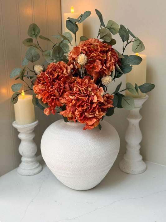 Handmade Luxury Silk Autumn Floral Arrangement | Orange Dried Hydrangea Artificial Flower Bouquet - NalaWillowCo
