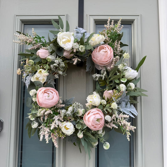 Handmade White & Blush Pink Meadow Wreath - NalaWillowCo