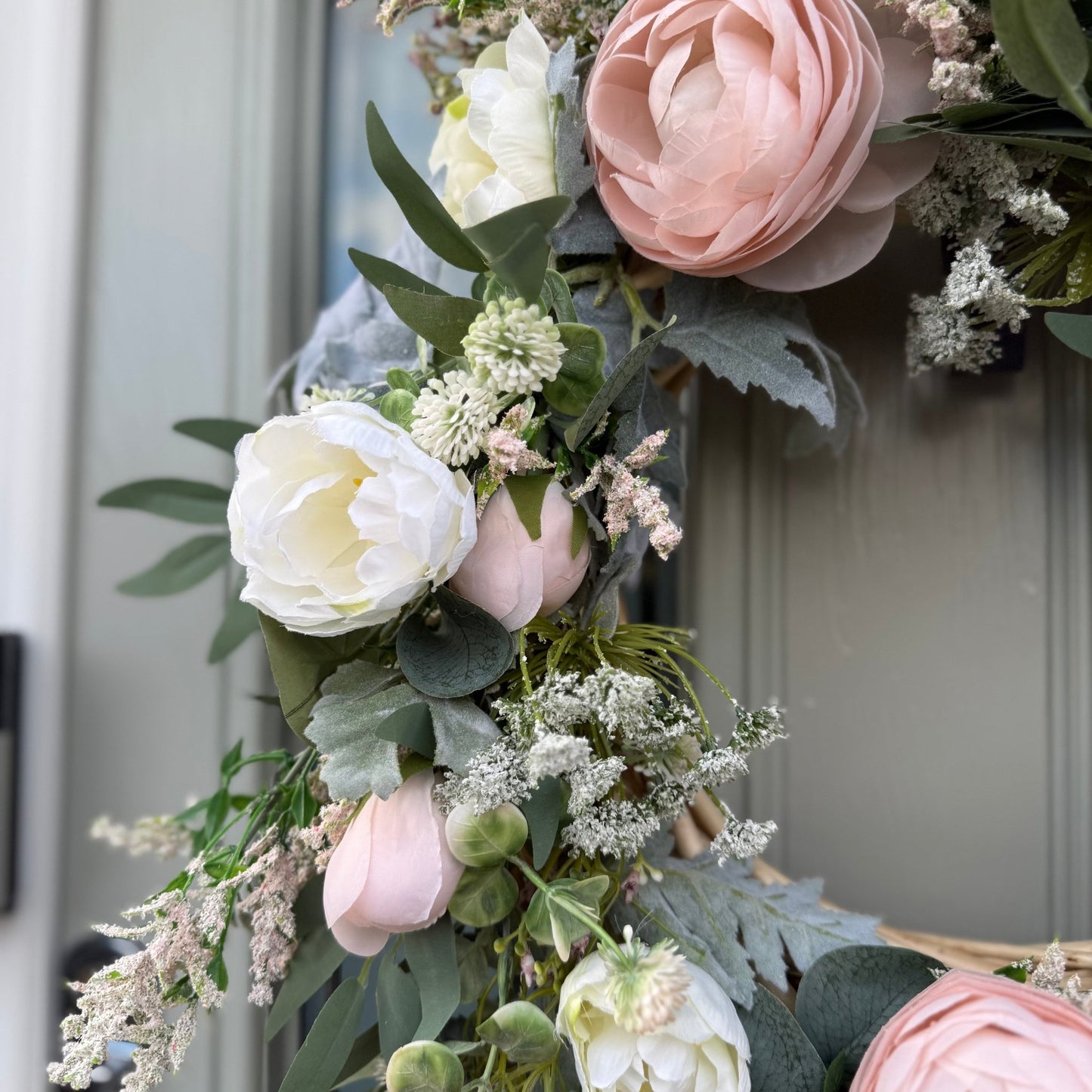Handmade White & Blush Pink Meadow Wreath - NalaWillowCo