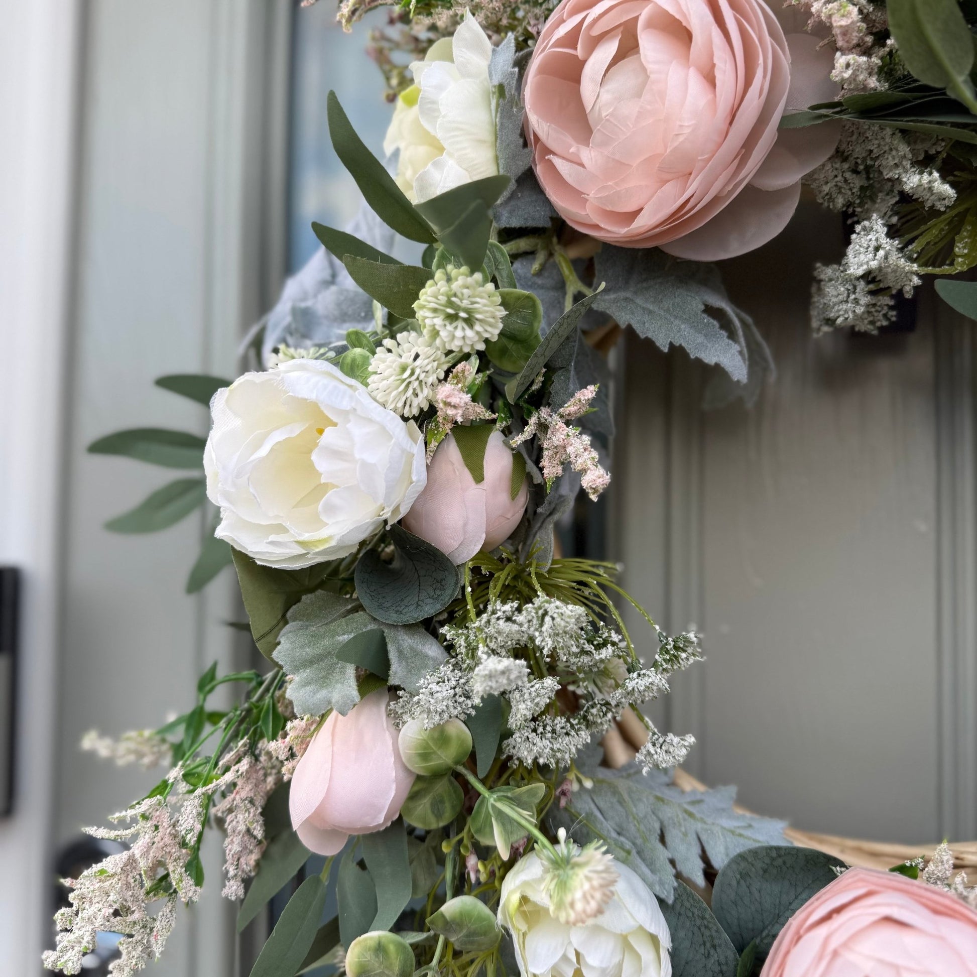 Handmade White & Blush Pink Meadow Wreath - NalaWillowCo