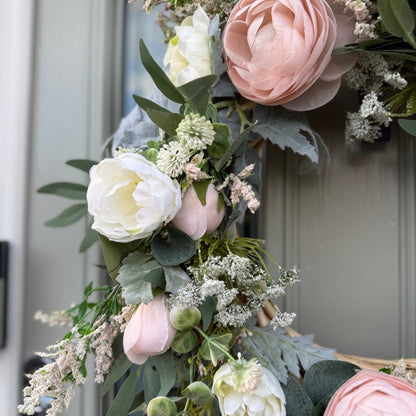 Handmade White & Blush Pink Meadow Wreath - NalaWillowCo