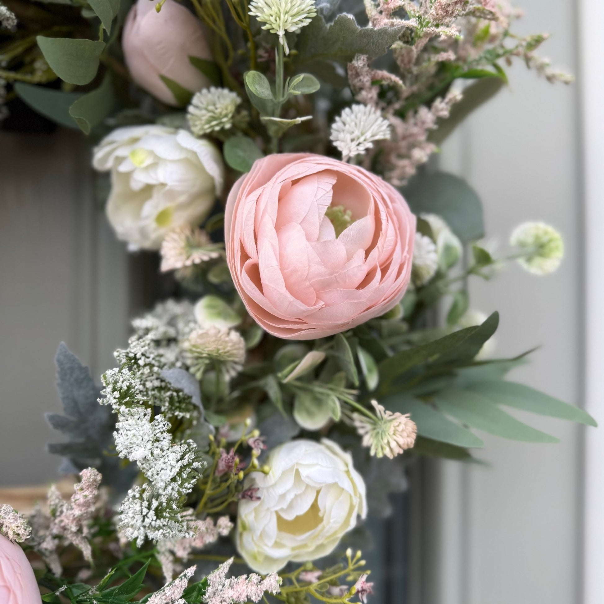 Handmade White & Blush Pink Meadow Wreath - NalaWillowCo