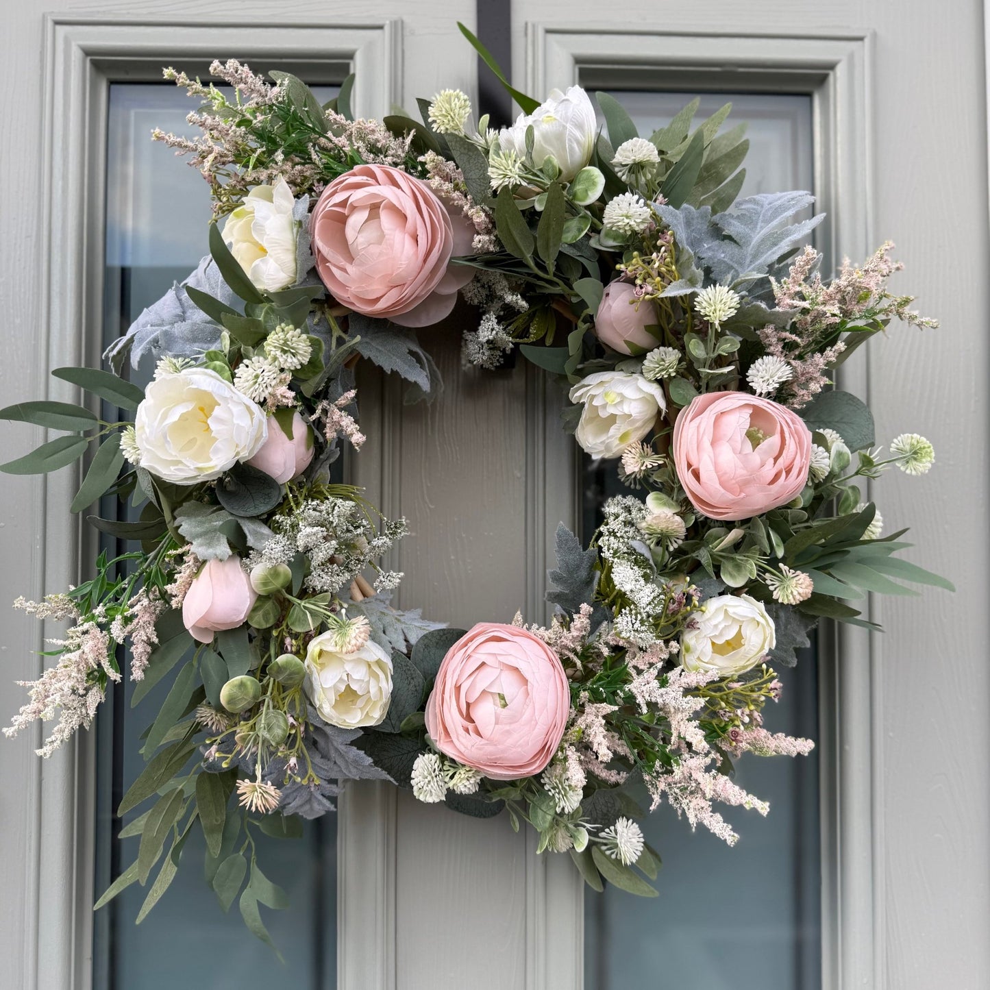 Handmade White & Blush Pink Meadow Wreath - NalaWillowCo