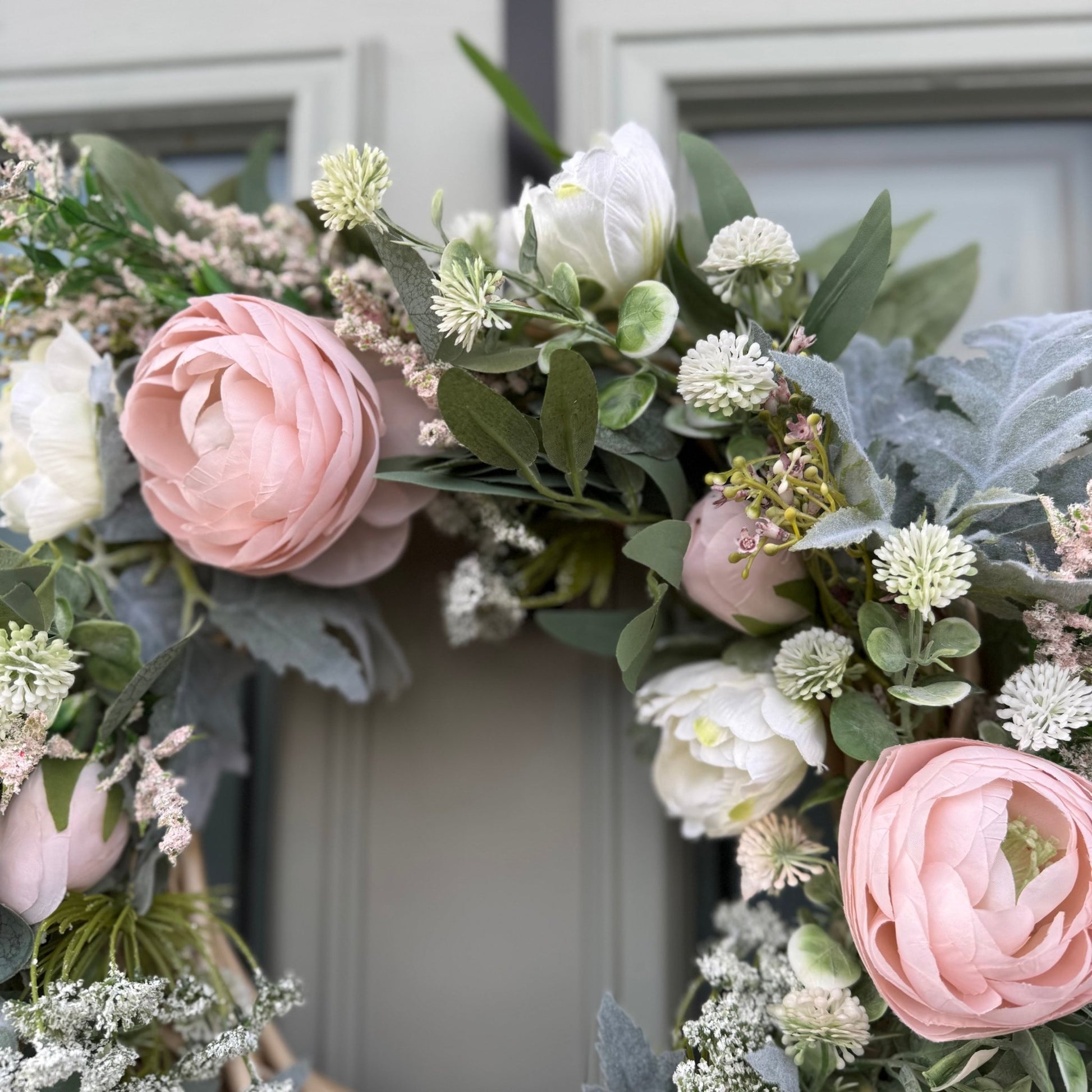 Handmade White & Blush Pink Meadow Wreath - NalaWillowCo