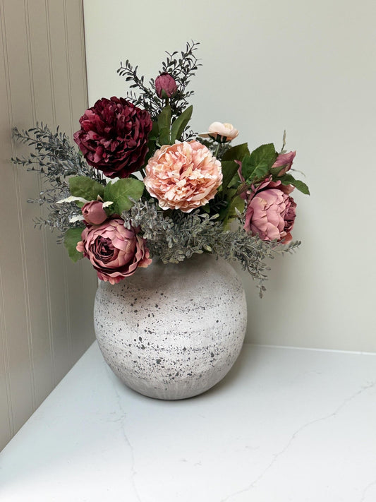 Isabella – Luxury Silk Autumn Floral Arrangement | Blush & Burgundy Peonies - NalaWillowCo
