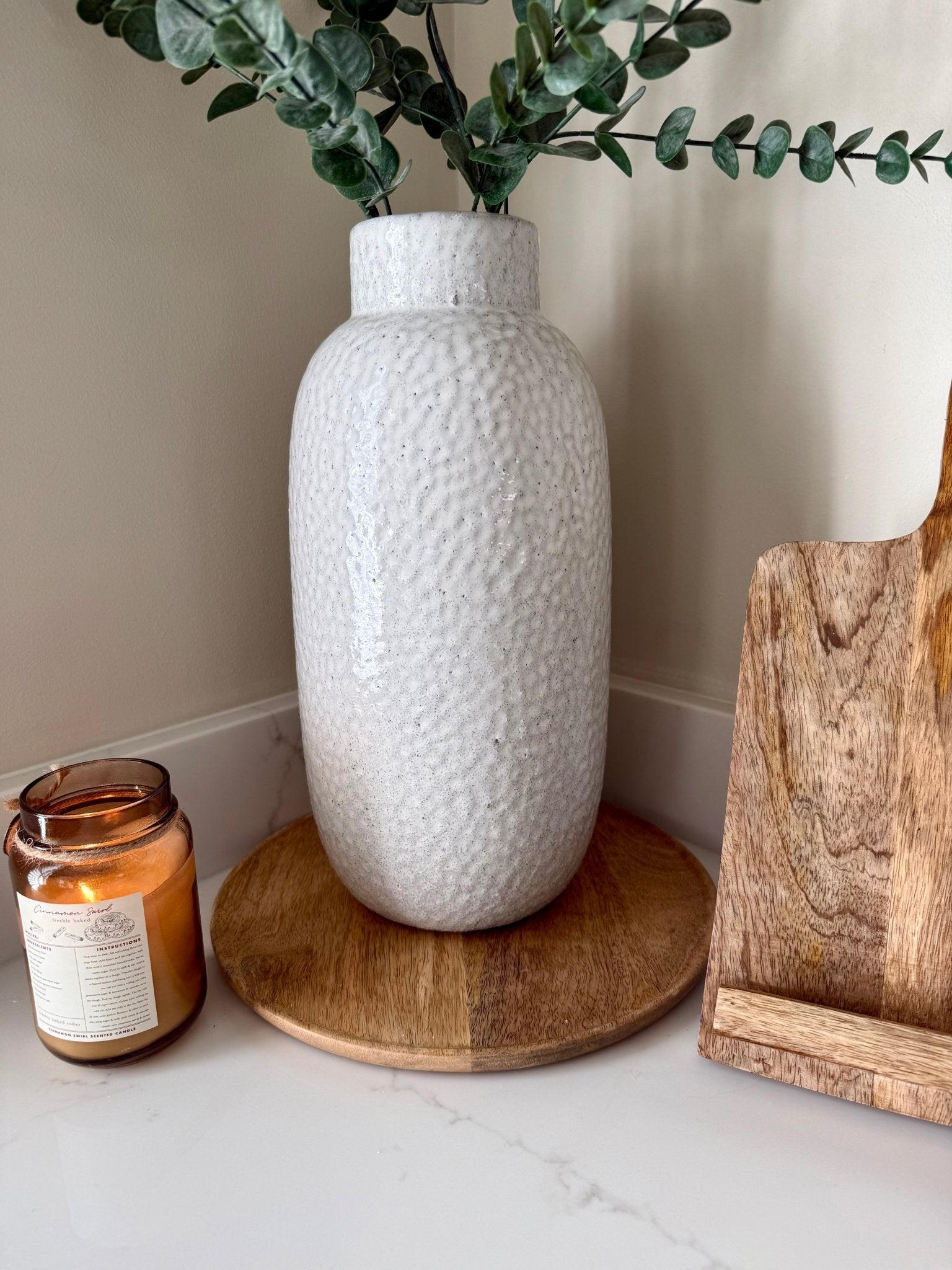 Large White Dimpled Textured Ceramic Vase - NalaWillowCo