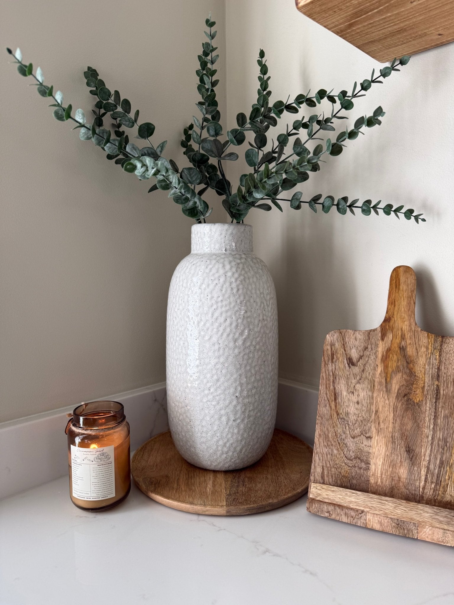 Large White Dimpled Textured Ceramic Vase - NalaWillowCo