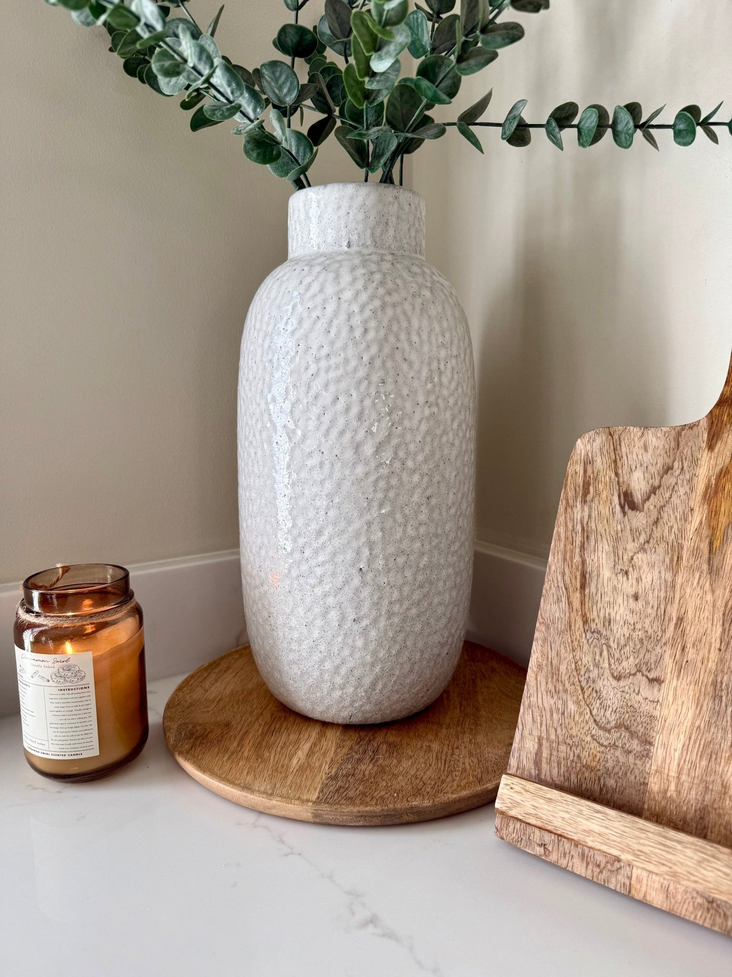 Large White Dimpled Textured Ceramic Vase - NalaWillowCo