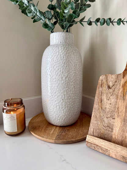 Large White Dimpled Textured Ceramic Vase - NalaWillowCo