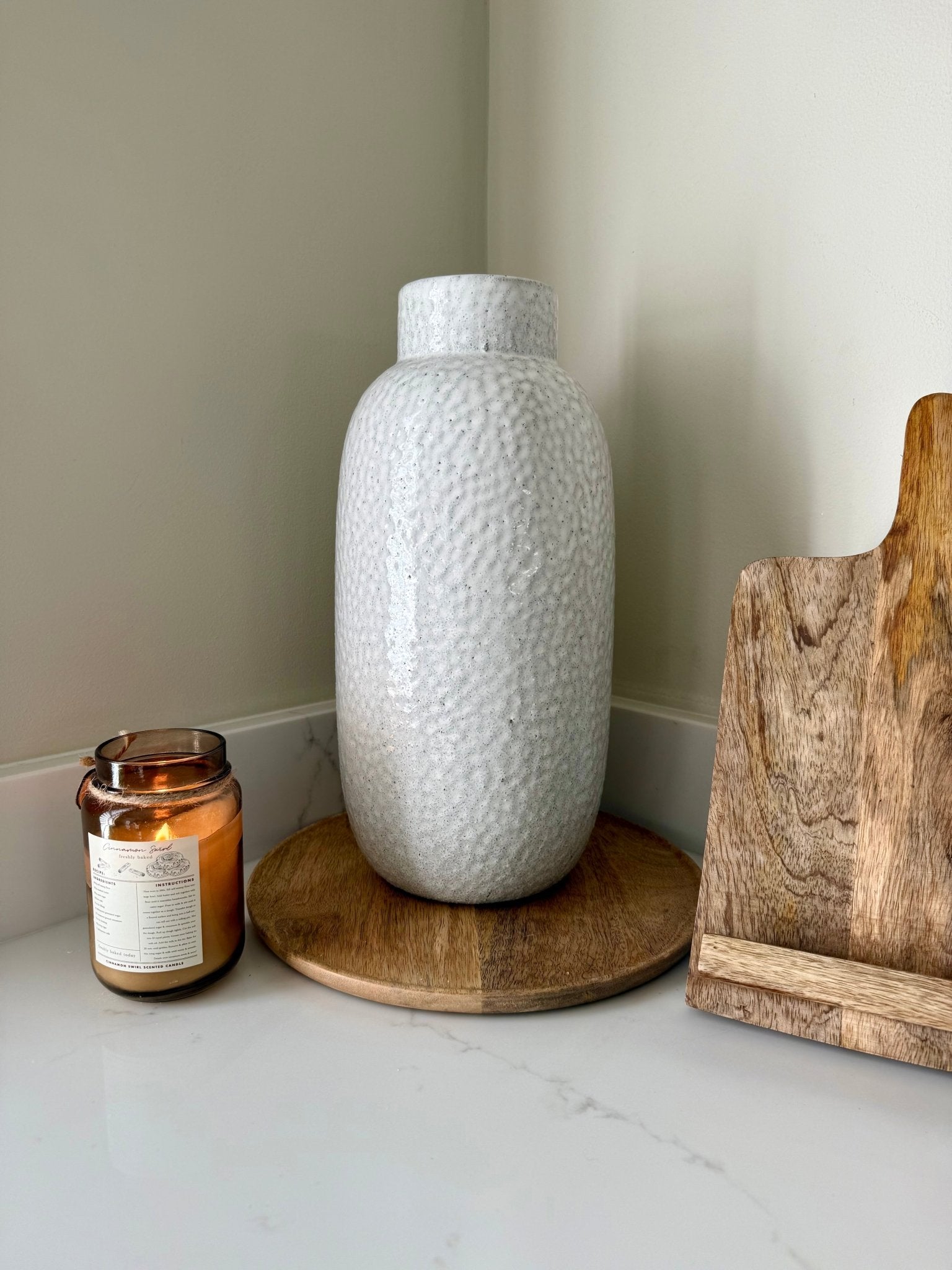 Large White Dimpled Textured Ceramic Vase - NalaWillowCo