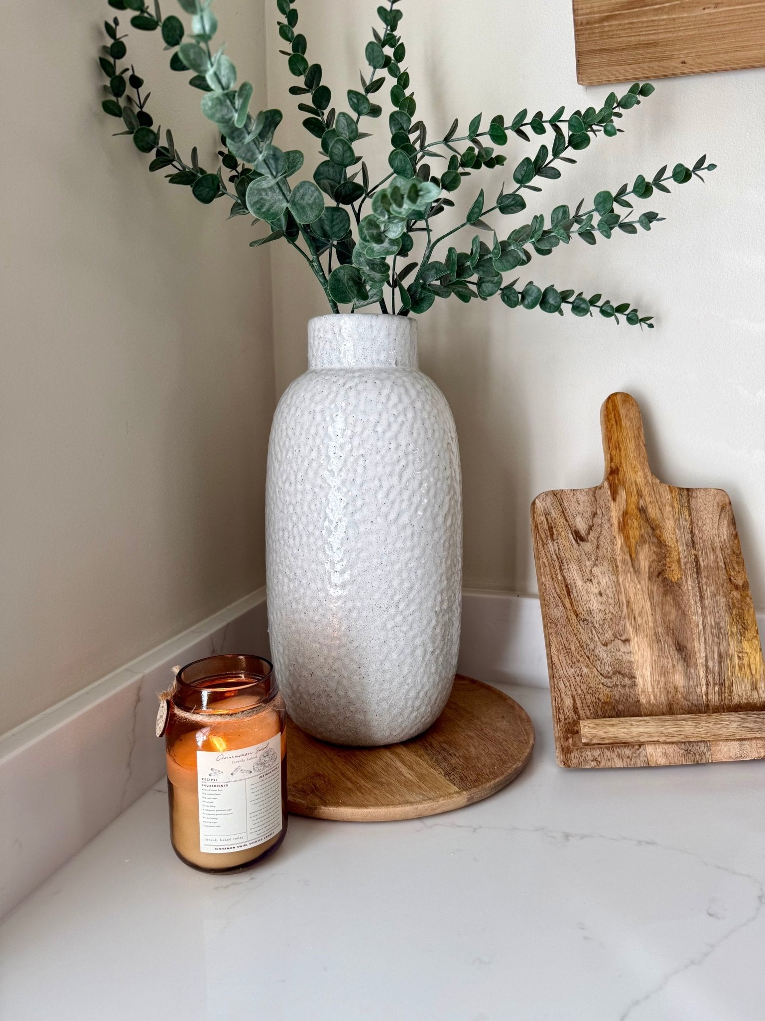 Large White Dimpled Textured Ceramic Vase - NalaWillowCo