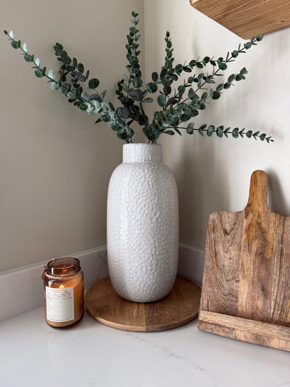 Large White Dimpled Textured Ceramic Vase - NalaWillowCo