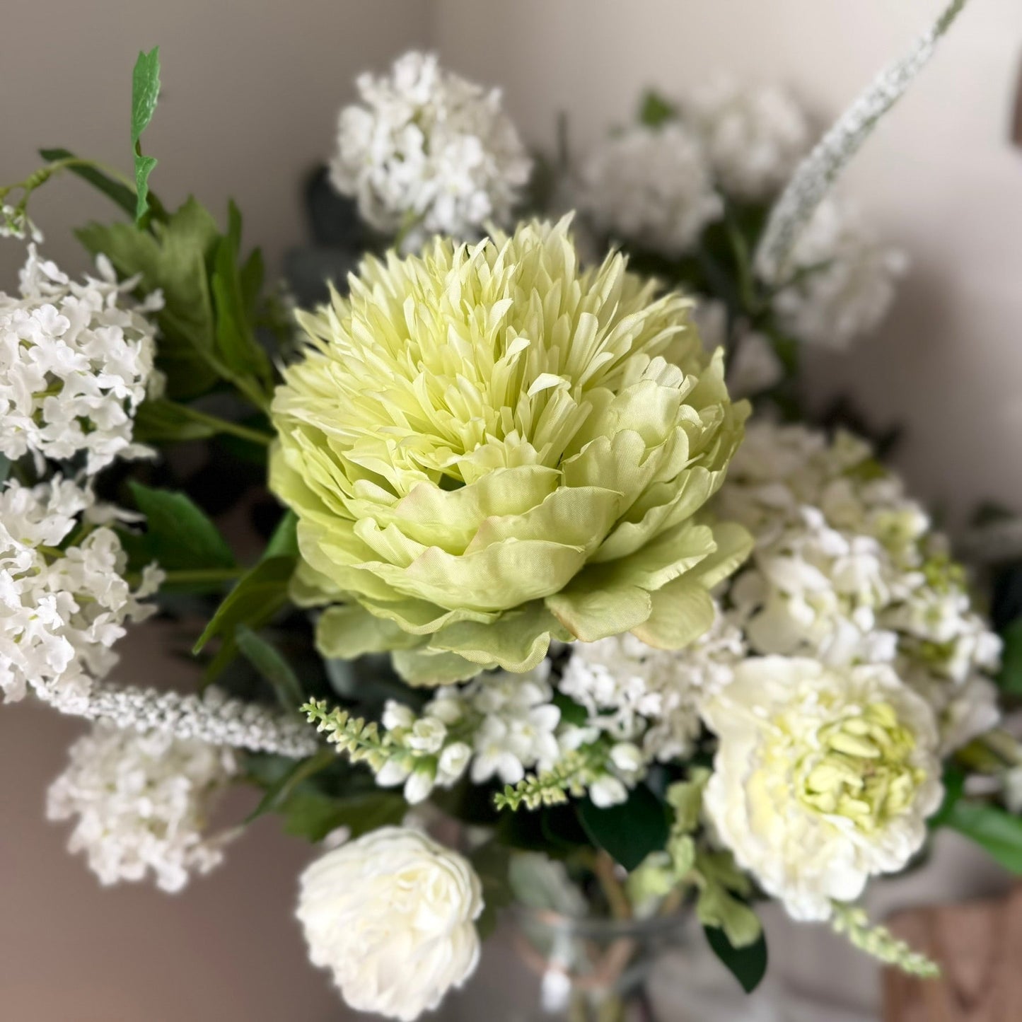 Lilia White Lace Cap Hydrangea Arrangment - NalaWillowCo