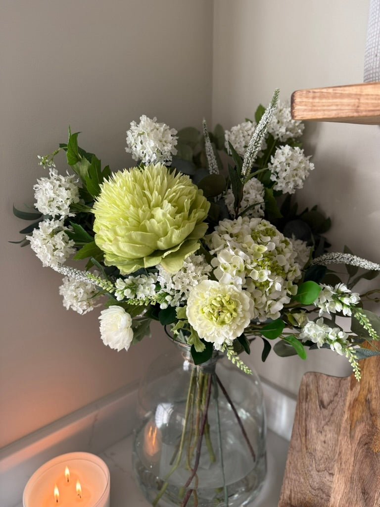 Lilia White Lace Cap Hydrangea Arrangment - NalaWillowCo