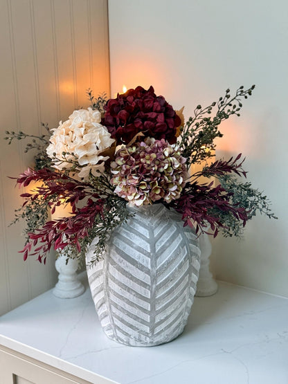 Luxury Silk Autumn Floral Arrangement | Blush & Burgundy Hydrangeas - NalaWillowCo