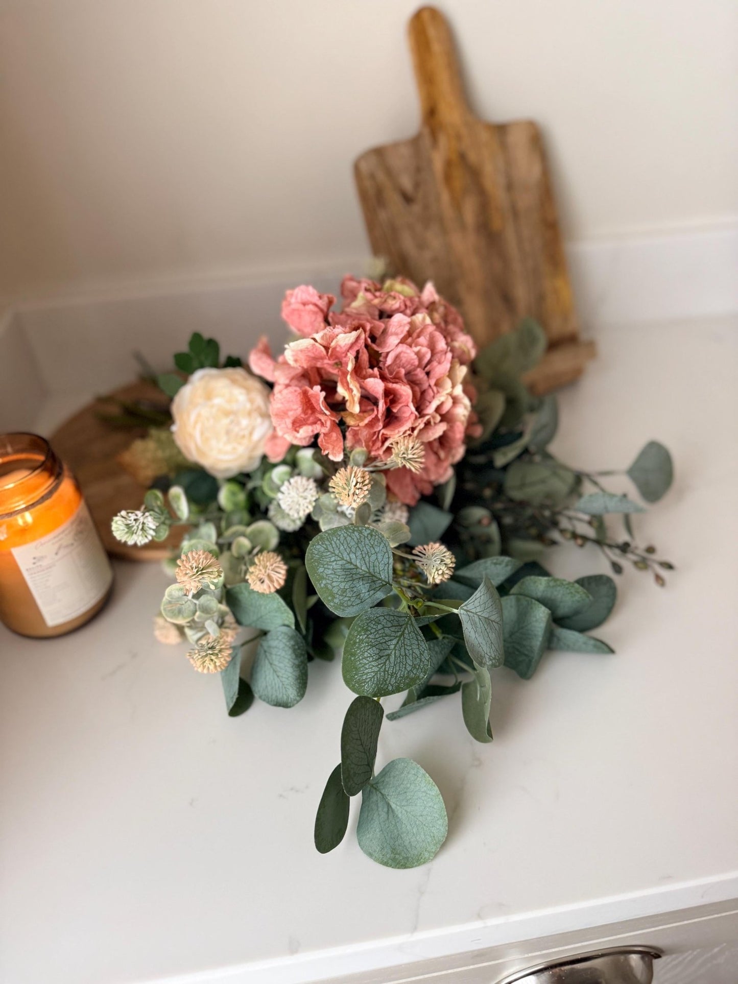 Mabel – Handmade Luxury Silk Autumn Floral Arrangement | Hydrangea, Ranunculus and Eucalyptus - NalaWillowCo