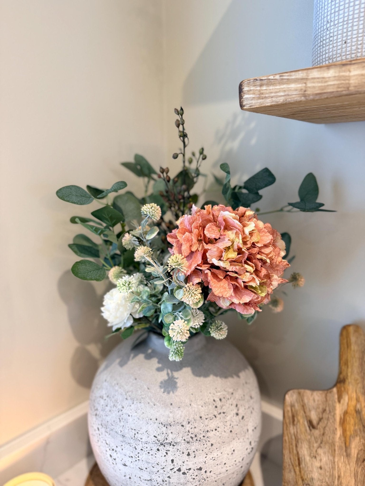 Mabel – Handmade Luxury Silk Autumn Floral Arrangement | Hydrangea, Ranunculus and Eucalyptus - NalaWillowCo