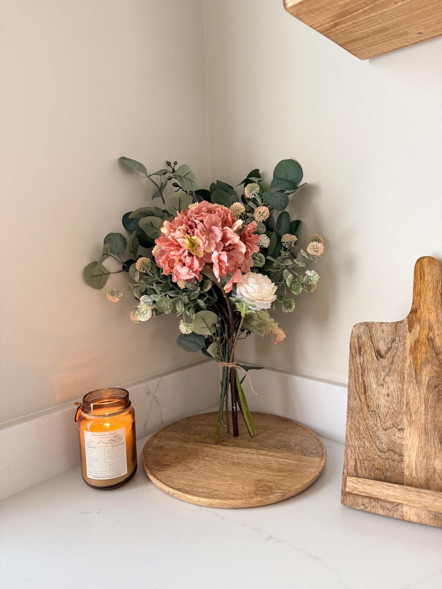 Mabel – Handmade Luxury Silk Autumn Floral Arrangement | Rustic Jug Vase | Hydrangea, Ranunculus and Eucalyptus - NalaWillowCo