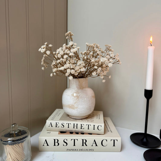 Marbled Ceramic Vase with Cream Gyp - NalaWillowCo