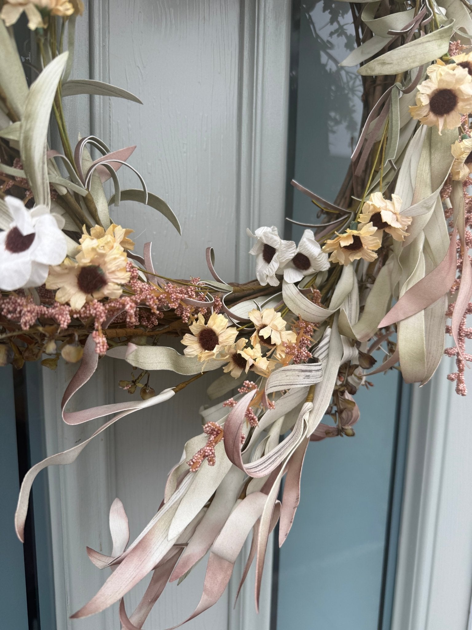 Neutral Dried - Flower Wreath for Front Door – Rustic & Soft Blush Eucalyptus & Cream Floral Wreath - NalaWillowCo