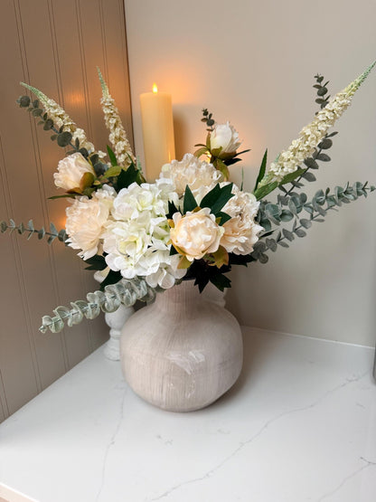 Olivia – White Peony, Hydrangea & Eucalyptus Luxury Flower Arrangement - NalaWillowCo