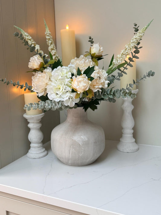 Olivia – White Peony, Hydrangea & Eucalyptus Luxury Flower Arrangement - NalaWillowCo