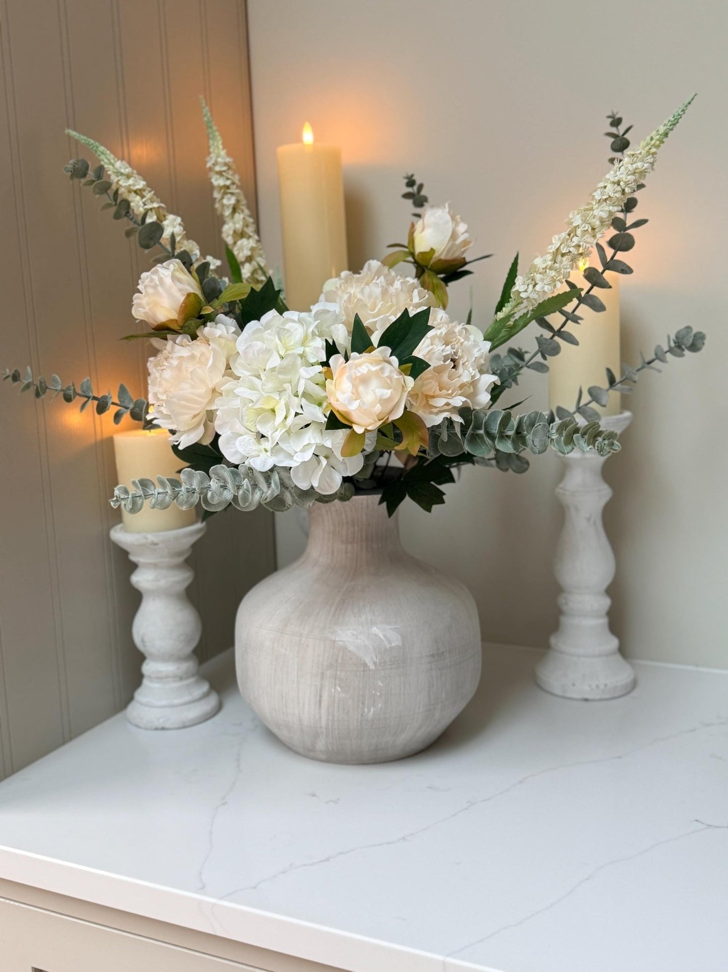 Olivia – White Peony, Hydrangea & Eucalyptus Luxury Flower Arrangement - NalaWillowCo