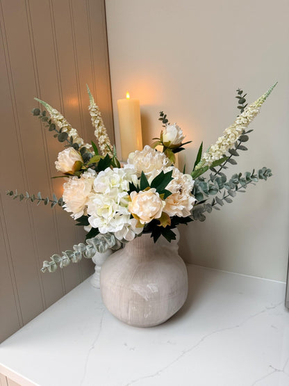 Olivia – White Peony, Hydrangea & Eucalyptus Luxury Flower Arrangement - NalaWillowCo