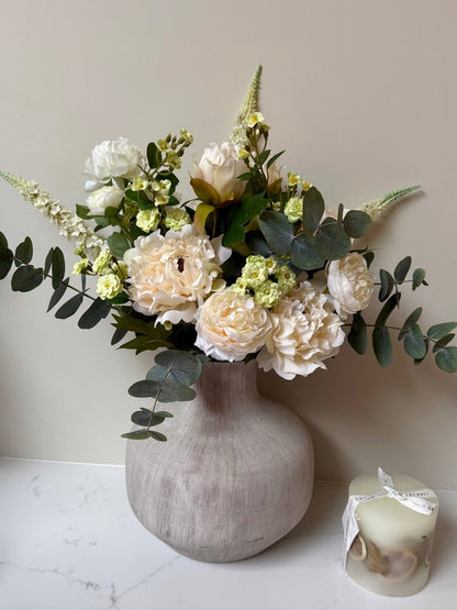 Ophelia – Luxury White Peony & Eucalyptus Arrangement | Artificial Flower Bouquet - NalaWillowCo