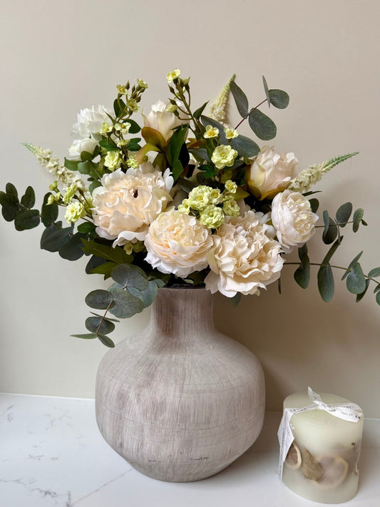 Ophelia – Luxury White Peony & Eucalyptus Arrangement | Artificial Flower Bouquet - NalaWillowCo
