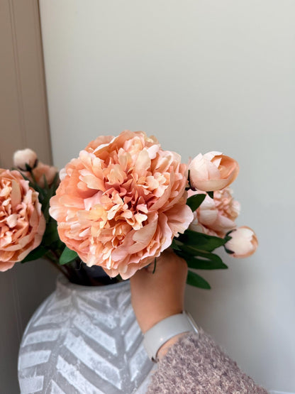 Peach Pink Peony Rose Luxury Faux Flower Stem - NalaWillowCo