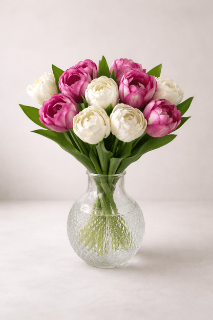 Pink & Ivory Double Tulip Stems - NalaWillowCo