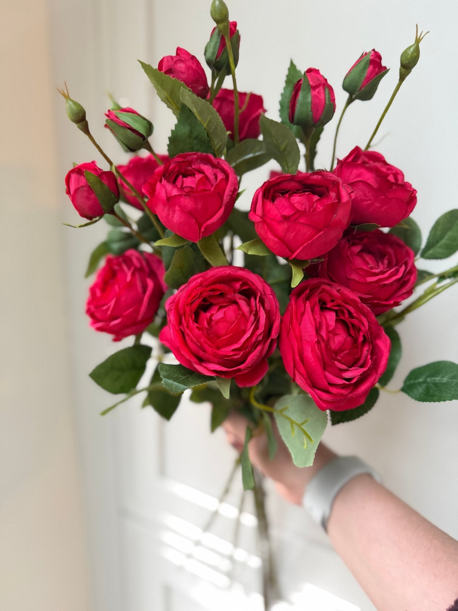 Red Garden Peony Rose Bouquet - NalaWillowCo