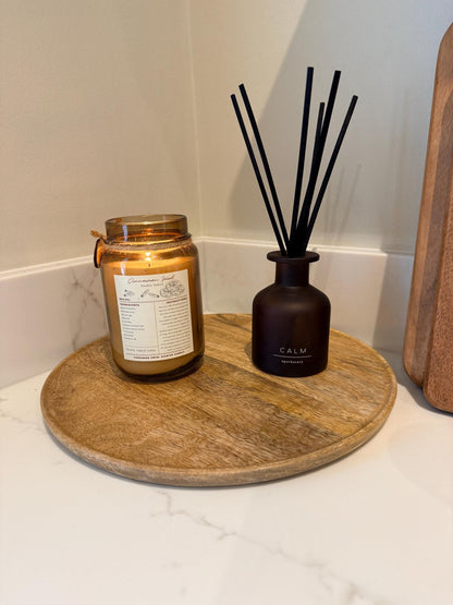 Round Mango Wood Decorative Tray | Natural Wooden Centrepiece - NalaWillowCo