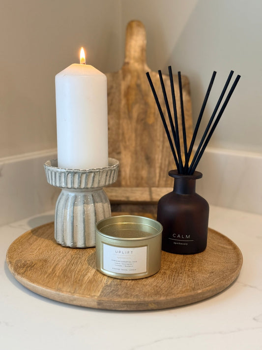 Round Mango Wood Decorative Tray | Natural Wooden Centrepiece - NalaWillowCo