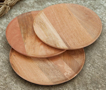 Round Mango Wood Decorative Tray | Natural Wooden Centrepiece - NalaWillowCo